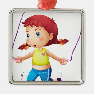 A cute little girl playing skipping rope metal tree decoration