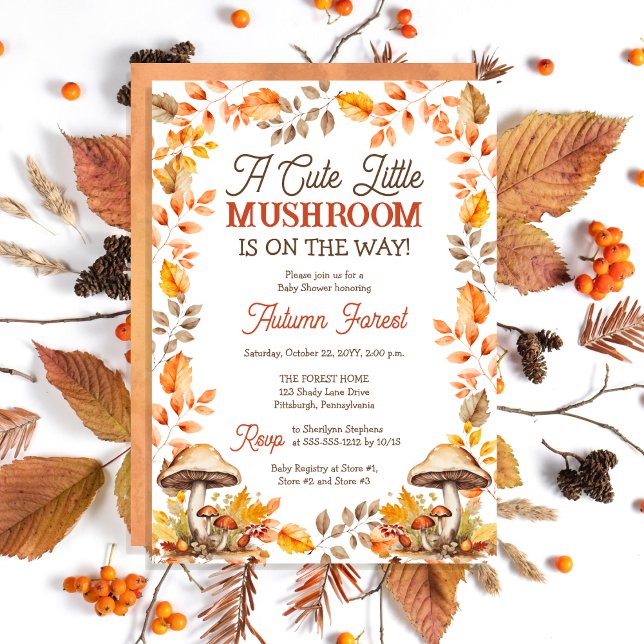 A Cute Little Mushroom Fall Baby Shower  Invitation ("A Cute Little Mushroom Is On The Way!" Fall | Autumn Baby Shower Invitation)
