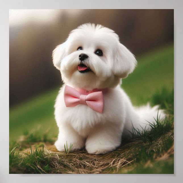 A cute Maltese dog with a bow Poster (Front)
