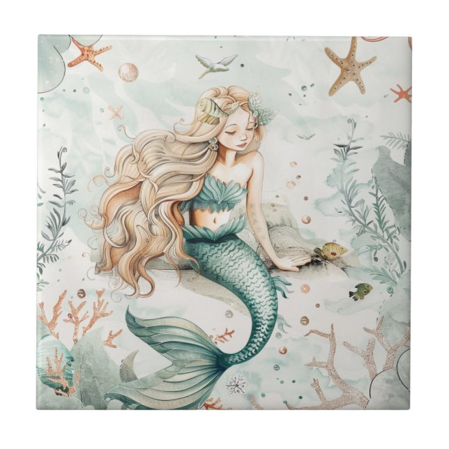 A Cute Mermaid Ceramic Tile (Front)