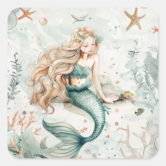 A Cute Mermaid Square Sticker (Front)