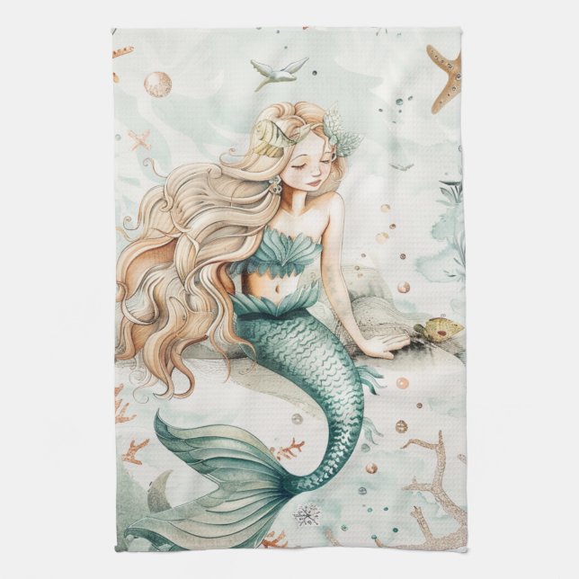A Cute Mermaid Tea Towel (Vertical)
