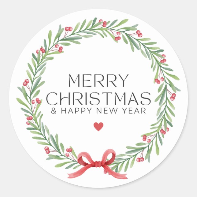 A Cute Merry Christmas and Happy New Year Classic Round Sticker (Front)