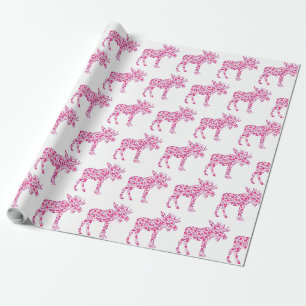 A Cute Moose made up in little pink hearts Wrapping Paper