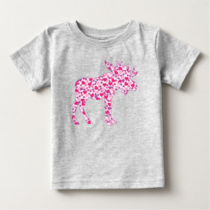 A cute moose made up in  pink hearts baby T-Shirt