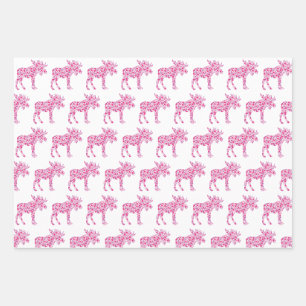A Cute moose made up of little pink hearts of love Wrapping Paper Sheet