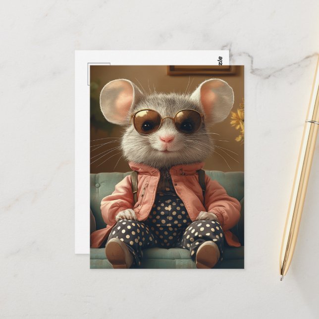 A Cute Mouse Sits on a Couch Postcard (Front/Back In Situ)