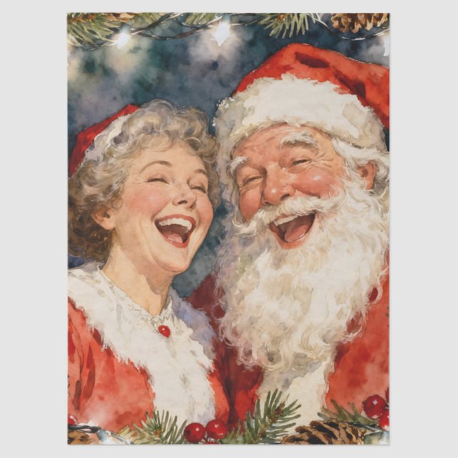 A Cute Mr and Mrs Claus Christmas Tissue Paper (Front)