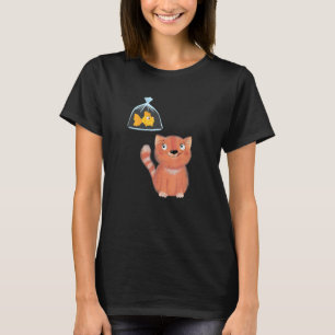 A Cute Orange Cat Hinking About A Fish Swimming In T-Shirt