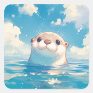 A Cute Otter's Watery World Square Sticker