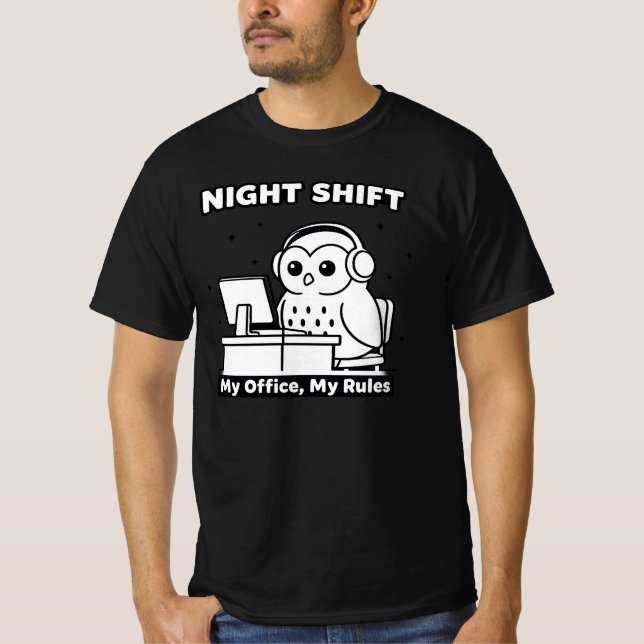 A cute owl, Night Shift, suitable for working T-Shirt (Front)