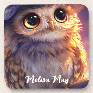 A Cute Owl Wearing a Witch Hat Coaster