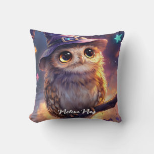 A Cute Owl Wearing a Witch Hat Cushion
