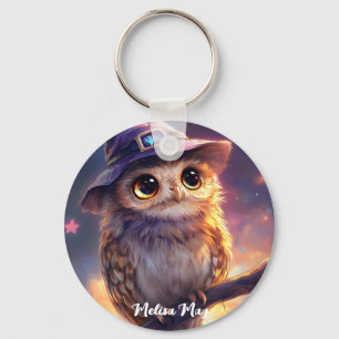 A Cute Owl Wearing a Witch Hat  Key Ring