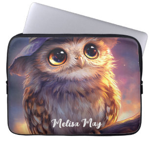 A Cute Owl Wearing a Witch Hat Laptop Sleeve