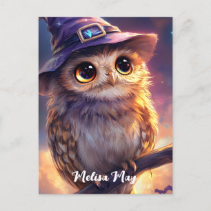 A Cute Owl Wearing a Witch Hat Postcard