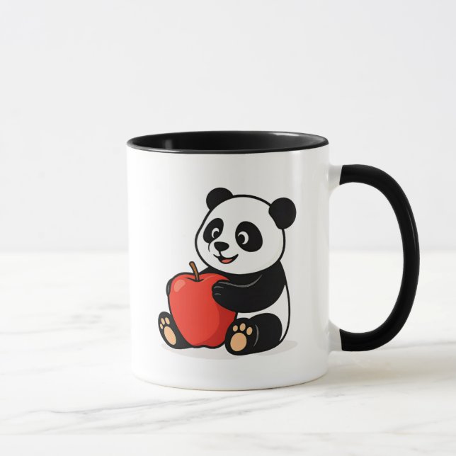 A cute panda hugs a red apple. mug (Right)