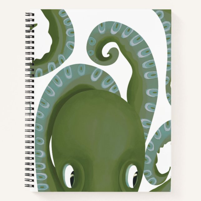 A Cute Peek-A-Boo Green Octopus Notebook (Front)