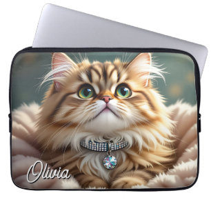 A Cute Personalised Fluffy Tabby Cat Laptop Sleeve