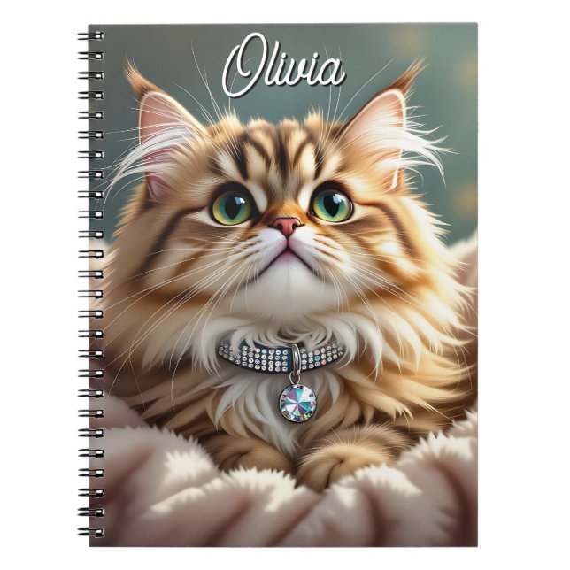 A Cute Personalised Fluffy Tabby Cat Notebook (Front)