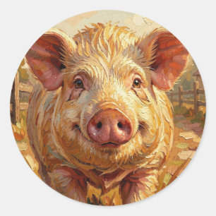 A cute Pig on a Muddy Farm Classic Round Sticker