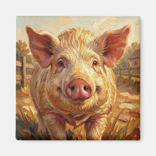 A cute Pig on a Muddy Farm Magnet