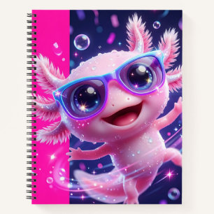 A cute pink axolotl with sparkling eyes notebook