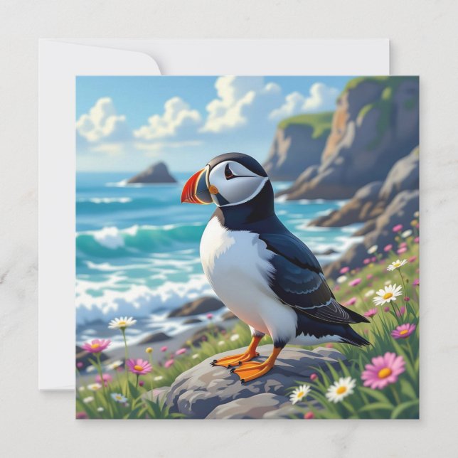 A Cute Puffin on the Sea Shore Blank Card (Front)