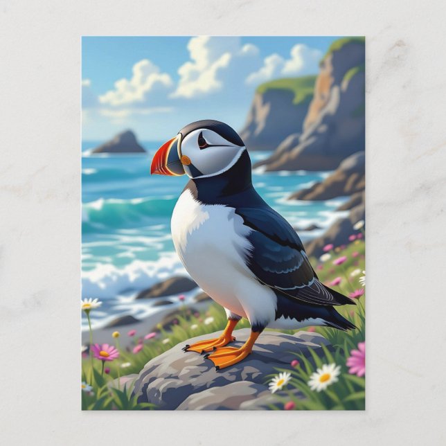 A Cute Puffin on the Sea Shore  Postcard (Front)