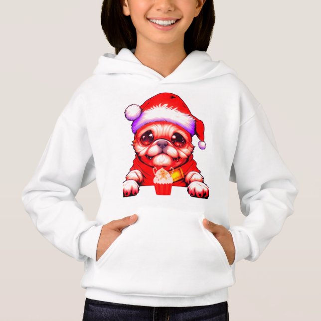 A cute pug dog with Santa Hat and drink (Front)