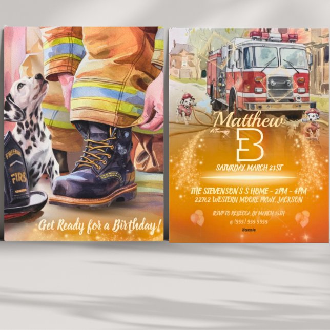 A Cute Puppy Firefighter Theme Birthday Invitation (Creator Uploaded)