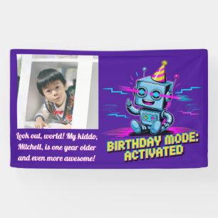 A Cute Robot Activated Birthday Party Mode Banner