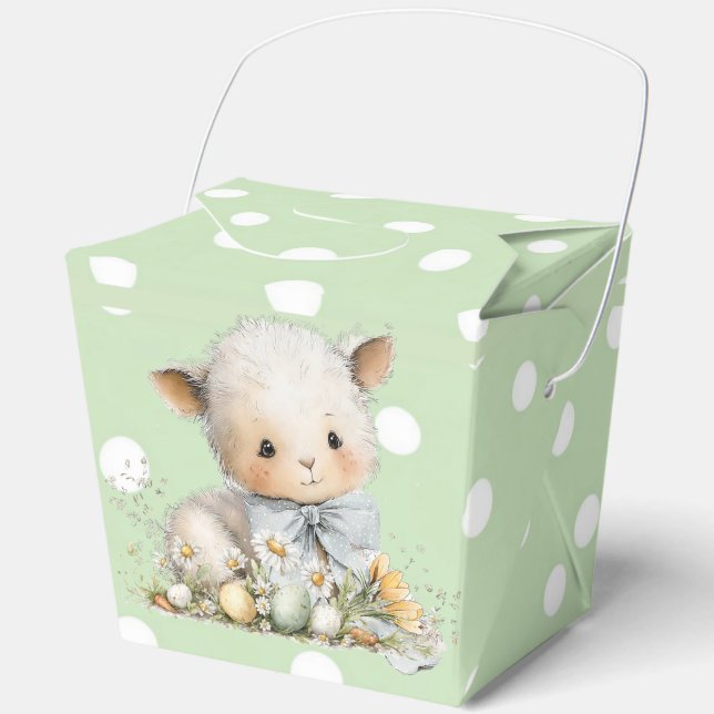 A cute sheep lies in a clearing with Easter eggs Favour Box (Front)