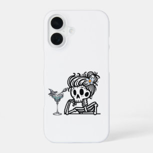A cute skeleton with a flower and a drink. iPhone 16 case