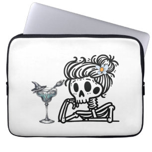 A cute skeleton with a flower and a drink. laptop sleeve