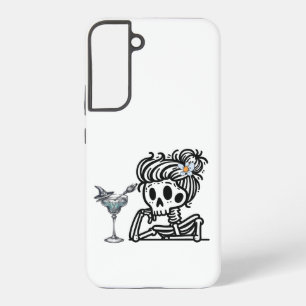 A cute skeleton with a flower and a drink. samsung galaxy case