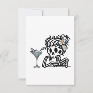 A cute skeleton with a flower and a drink. thank you card