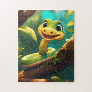 A cute smile cartoon snake in a tree jigsaw puzzle