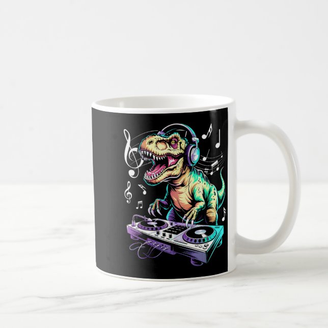 A Cute T-rex Playing Electronic Music Funny Dj Din Coffee Mug (Right)