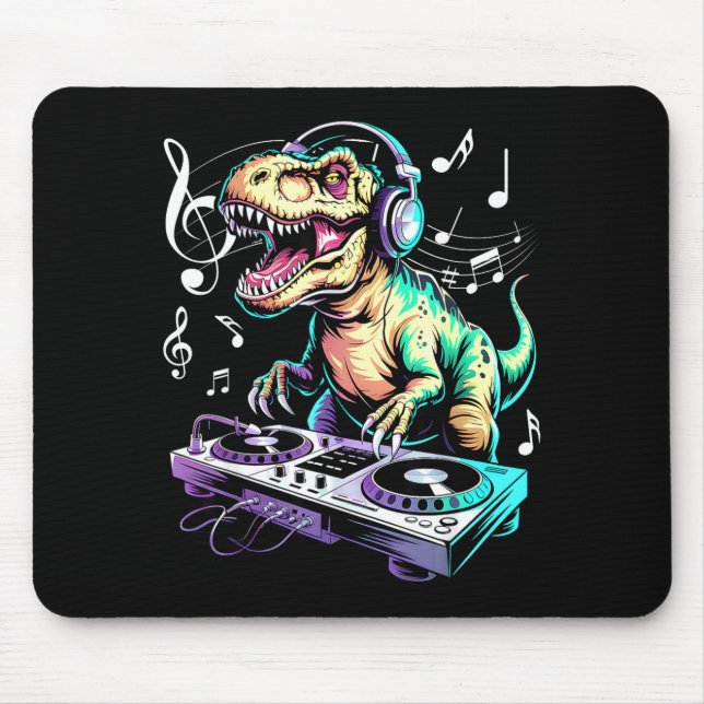 A Cute T-rex Playing Electronic Music Funny Dj Din Mouse Pad (Front)