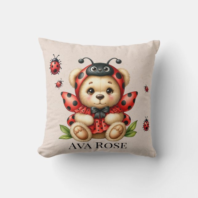 A Cute Teddy Bear Dressed Like a Ladybug Cushion (Front)