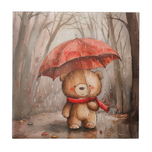 A Cute Teddy Bear in The Rain Ceramic Tile