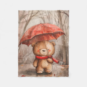 A Cute Teddy Bear in The Rain Fleece Blanket