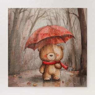 A Cute Teddy Bear in The Rain Jigsaw Puzzle