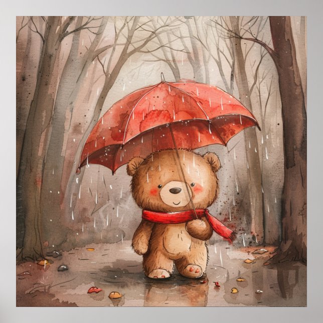 A Cute Teddy Bear in The Rain Poster (Front)