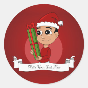 A cute toddler holding a Christmas present Classic Round Sticker
