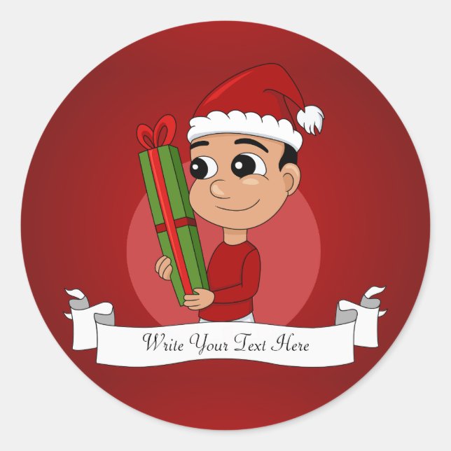 A cute toddler holding a Christmas present Classic Round Sticker (Front)