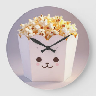 A Cute Tub of Popcorn Large Clock