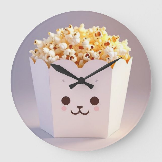 A Cute Tub of Popcorn Large Clock (Front)