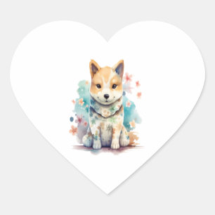 A cute well-behaved dog in a floral shirt heart sticker